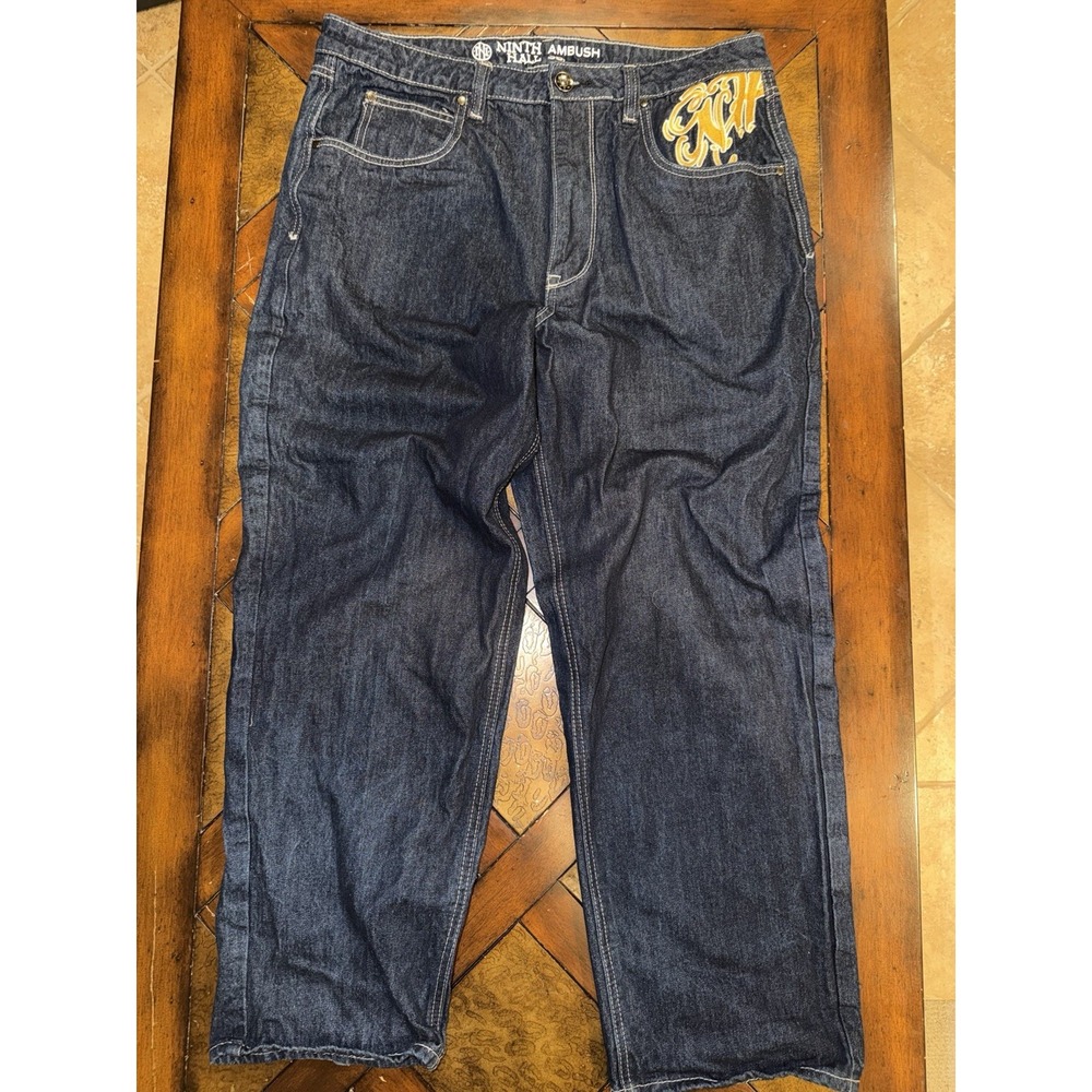 NINTH HALL AMBUSH Jeans Mens 36x30 Dragon Embroidered Baggy Wide‎ Leg VTG Y2K
